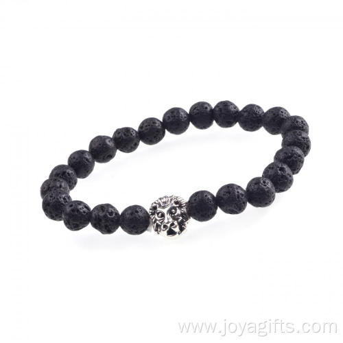 Volcano Stone 8mm Beads Bracelet Lion Head